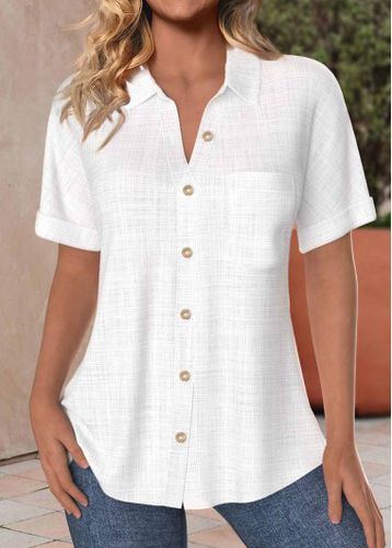 Button Up White Pocket Short Sleeve Shirt - unsigned - Modalova