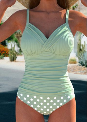 Ruched Polka Dot Sage Green Tankini Set - unsigned - Modalova