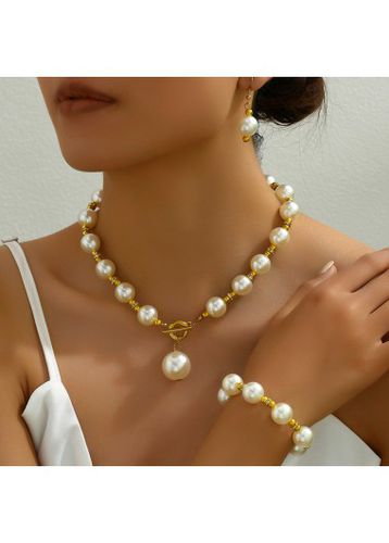 White Pearl Beaded Earrings Necklace and Bracelet - unsigned - Modalova