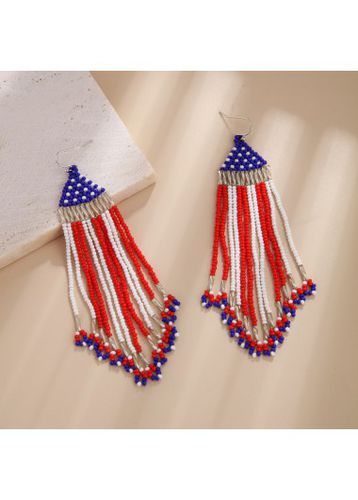 American Flag Red Tassel Beaded Earrings - unsigned - Modalova