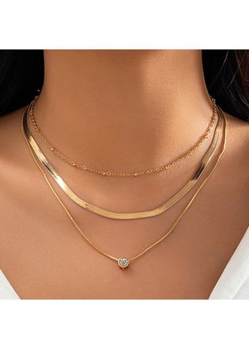 Golden Metal Geometric Layered Detail Necklace - unsigned - Modalova