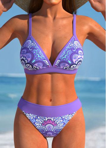 Patchwork Tribal Print Purple Bikini Set - unsigned - Modalova