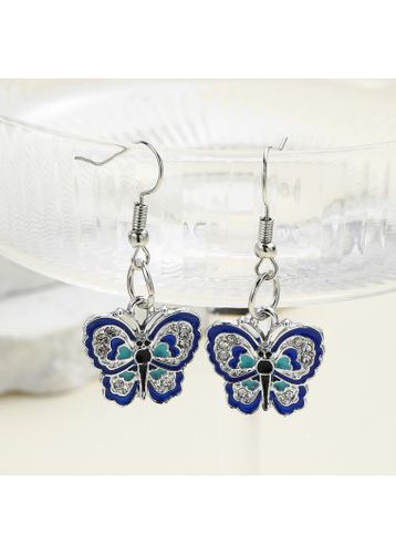 Royal Blue Butterfly Design Alloy Earrings - unsigned - Modalova