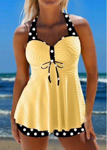 Jacquard Polka Dot Light Yellow Tankini Set - unsigned - Modalova