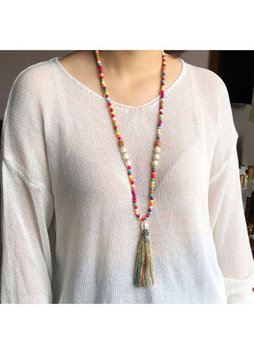 Multi Color Tassel Beaded Design Necklace - unsigned - Modalova