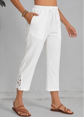 White Patchwork Elastic Waist High Waisted Pants - unsigned - Modalova