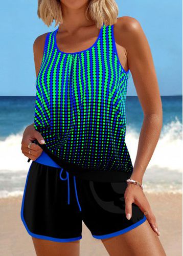 Contrast Binding Ombre Royal Blue Tankini Set - unsigned - Modalova