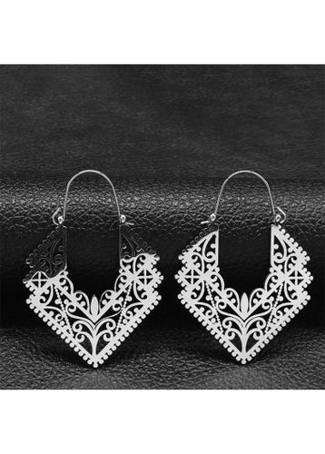 Silver Stainless Steel Hollow Geometric Earrings - unsigned - Modalova