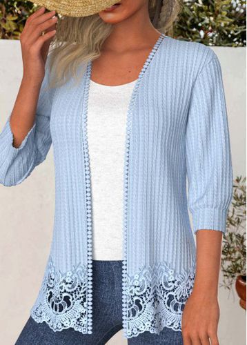 Lace Open Front 3/4 Sleeve Light Cardigan - unsigned - Modalova