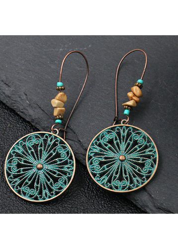 Turquoise Tribal Round Design Alloy Earrings - unsigned - Modalova