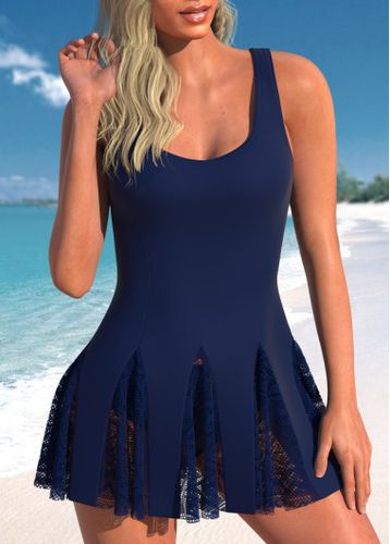 Lace Navy Wide Strap One Piece Swimwear - unsigned - Modalova