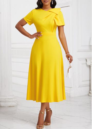 Yellow Zipper Short Sleeve Asymmetrical Neck Dress - unsigned - Modalova