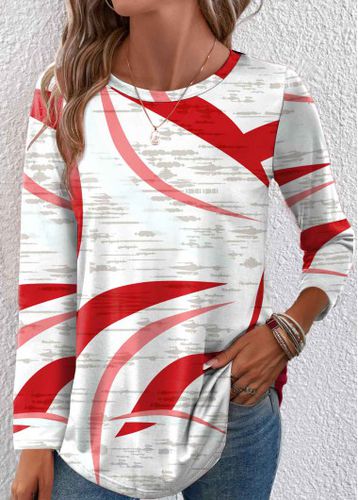 Red Lightweight Geometric Print Long Sleeve T Shirt - unsigned - Modalova