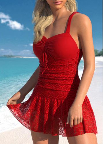 Lace Ruched Red One Piece Swimwear - unsigned - Modalova
