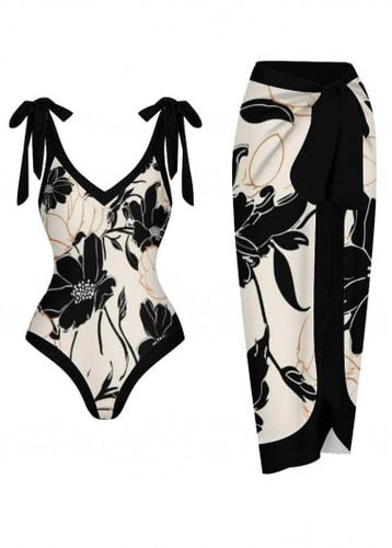 Floral Print Black One Piece Swimwear - unsigned - Modalova