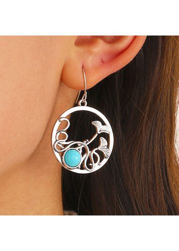 Turquoise Leaf Design Round Alloy Earrings - unsigned - Modalova