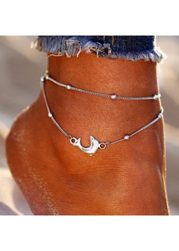 Geometric Silvery White Dolphin Alloy Anklet - unsigned - Modalova