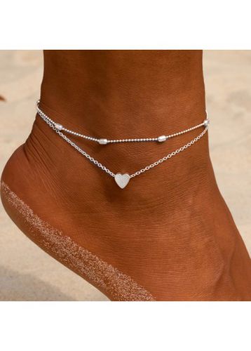 Silvery White Heart Alloy Anklets set - unsigned - Modalova