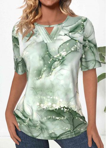 Light Green Tuck Stitch Marble Print T Shirt - unsigned - Modalova