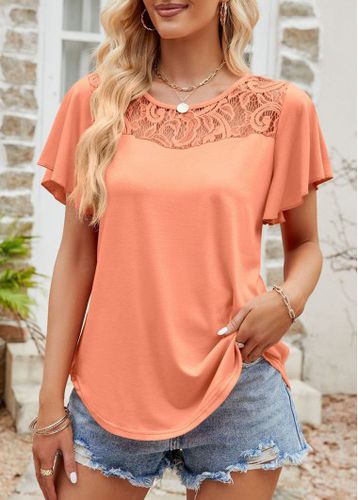 Orange Patchwork Short Sleeve Round Neck T Shirt - unsigned - Modalova