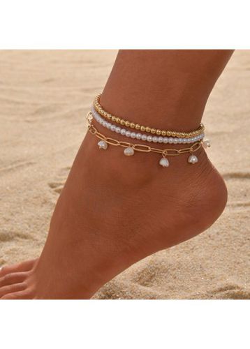 Pearl Patchwork Layered Gold Alloy Anklets - unsigned - Modalova