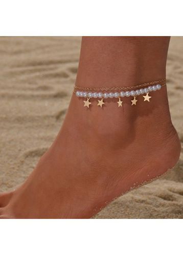 Gold Layered Star Pearl Alloy Anklet - unsigned - Modalova