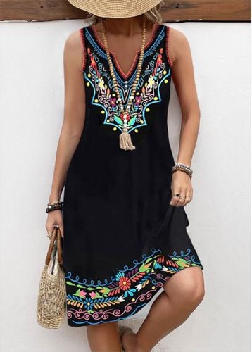 Black Breathable Tribal Print A Line Sleeveless Dress - unsigned - Modalova