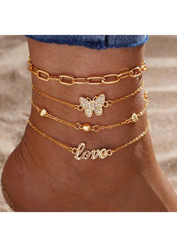 Gold Letter Layered Butterfly Alloy Anklets - unsigned - Modalova