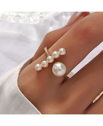 Gold Alloy Pearl Detail Open Ring - unsigned - Modalova