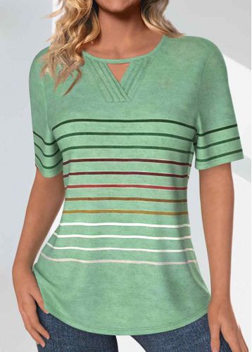 Light Green Tuck Stitch Striped Short Sleeve T Shirt - unsigned - Modalova