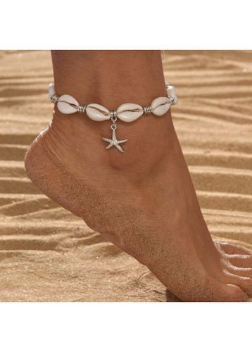 Beige Patchwork Braided Starfish Shell Anklet - unsigned - Modalova