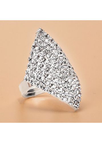 Silvery White Rhombic Rhinestone Metal Ring - unsigned - Modalova
