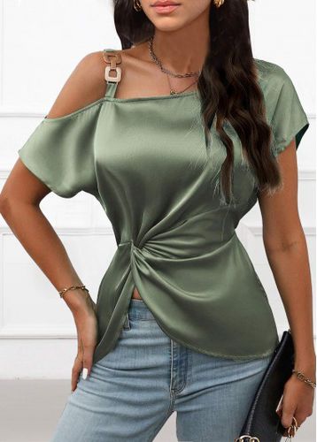 Sage Green Chain Short Sleeve One Shoulder T Shirt - unsigned - Modalova