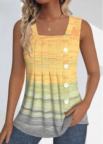 Light Yellow Button Ombre Sleeveless Square Neck Tank Top - unsigned - Modalova