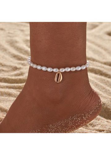 White Oval Pearl Seashell Detail Anklet - unsigned - Modalova