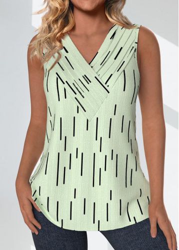 Light Green Surplice Geometric Print Sleeveless Tank Top - unsigned - Modalova