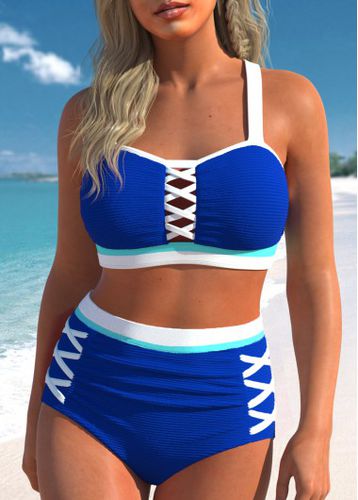 Patchwork Criss Cross Royal Blue Bikini Set - unsigned - Modalova