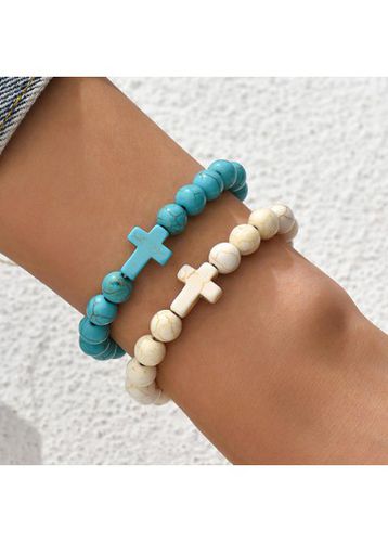 Mint Green Cross Design Bracelet Set - unsigned - Modalova