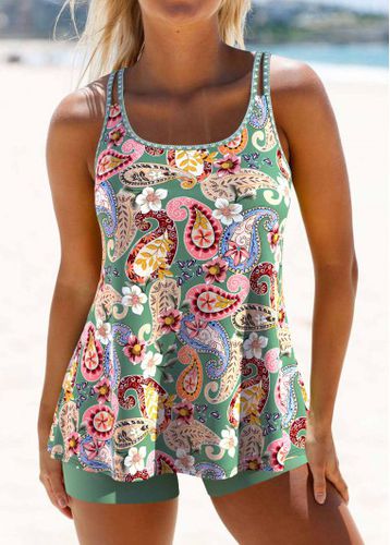 Patchwork Paisley Print Sage Green Tankini Set - unsigned - Modalova