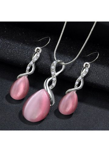Pink Alloy Waterdrop Rhinestone Earrings and Necklace - unsigned - Modalova