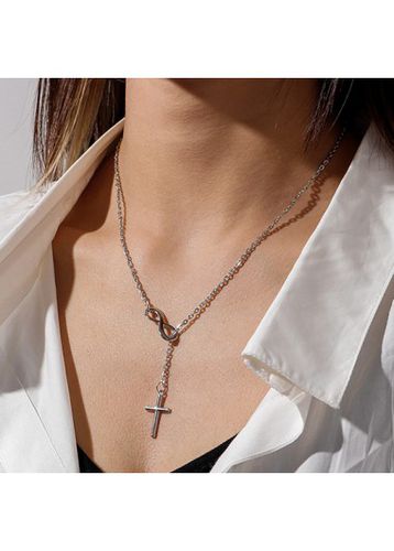 Silvery White Cross Design Alloy Necklace - unsigned - Modalova