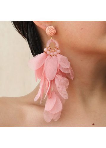 Light Pink Patchwork Beaded Floral Earrings - unsigned - Modalova
