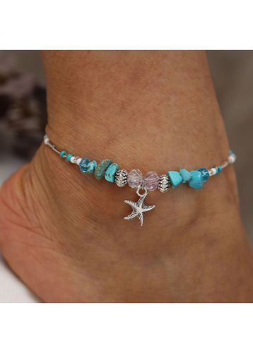 Mint Green Beaded Starfish Alloy Anklet - unsigned - Modalova