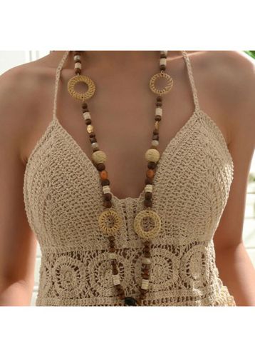 Dark Coffee Wood Beads Detail Necklace - unsigned - Modalova