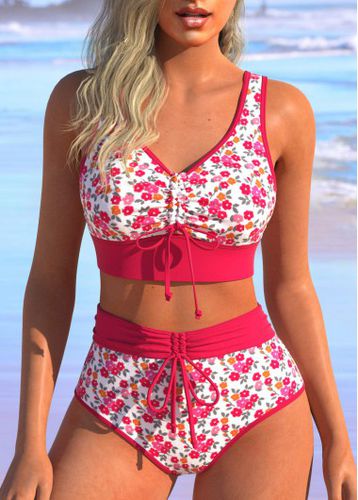 Ruched Ditsy Floral Print Hot Pink Bikini Set - unsigned - Modalova