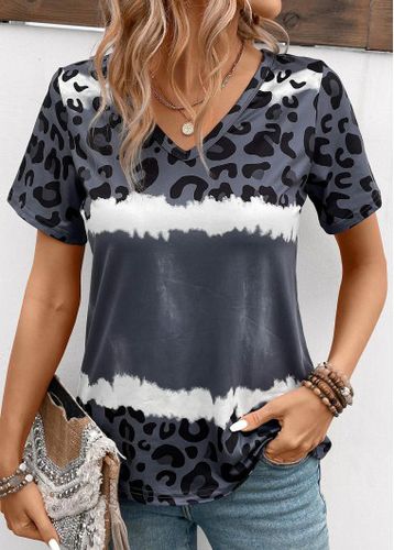 Dark Grey Lightweight Leopard Short Sleeve T Shirt - unsigned - Modalova