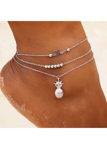 Silvery White Rhinestone Alloy Anklet Set - unsigned - Modalova