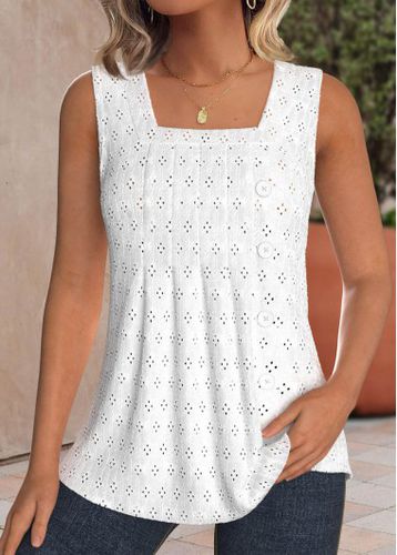 White Textured Fabric Sleeveless Square Neck Tank Top - unsigned - Modalova