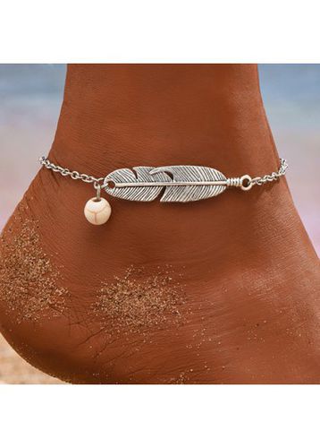 Silvery White Alloy Leaf Detail Anklet - unsigned - Modalova