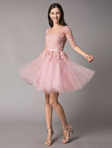 Short Prom Dresses Half Sleeve Lace Tutu Homecoming Dress - milanoo.com - Modalova